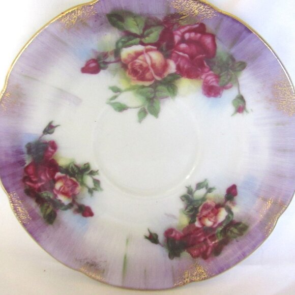 Vintage Japanese Tea Cup and Saucer, Purple with Roses, Gold Trim       I1111 - Picture 3 of 9